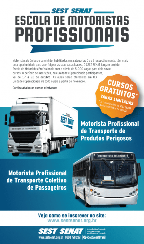 SEST SENAT LANÇA ESCOLA DE MOTORISTAS PROFISSIONAIS