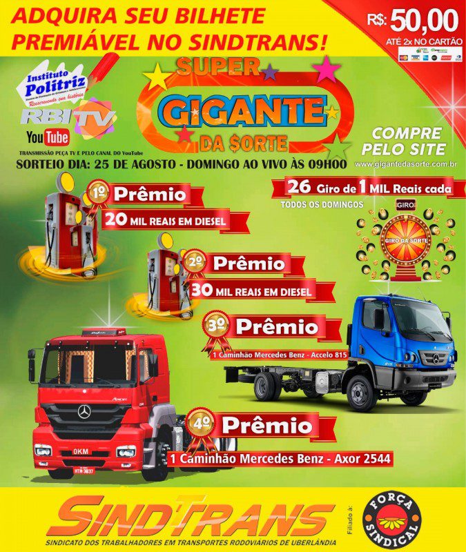 Nova parceria do SINDTTRANS vai sortear prêmios em dinheiro e caminhões