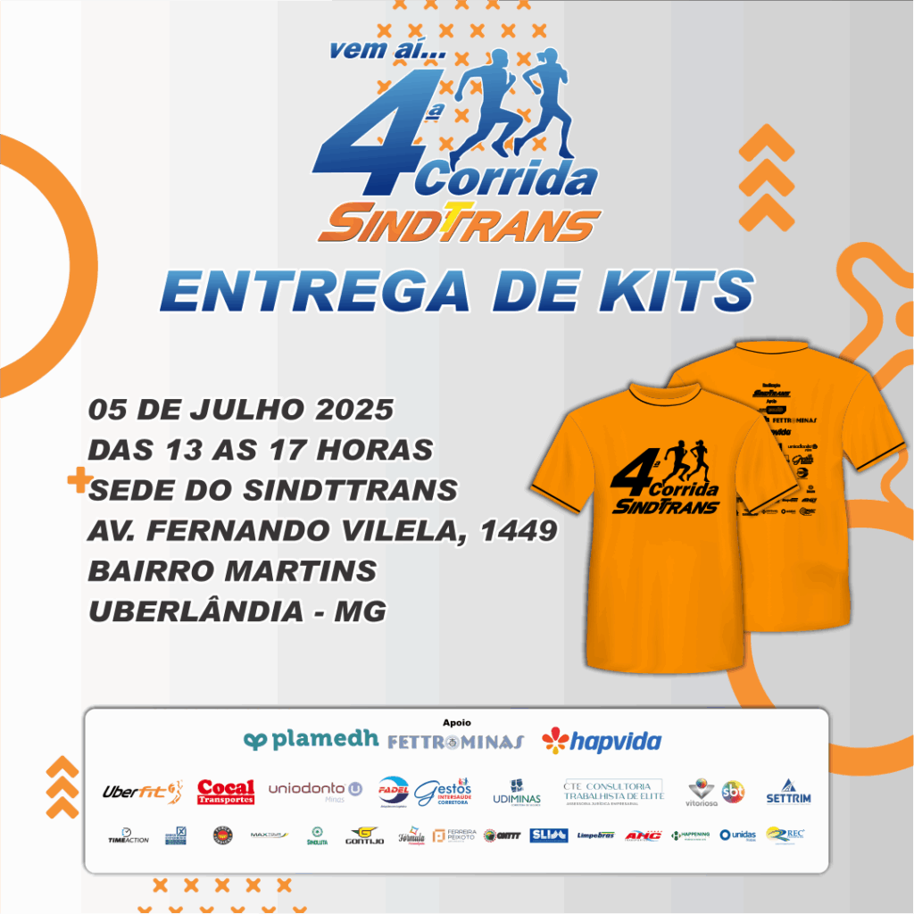SINDTTRANS anuncia data de entrega dos kits da 4ª Corrida Sindttrans em Uberlândia