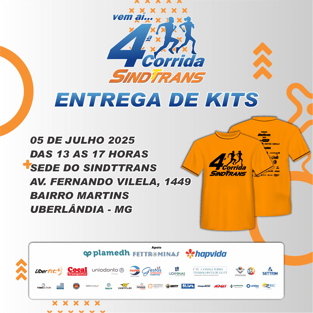 SINDTTRANS anuncia data de entrega dos kits da 4ª Corrida Sindttrans em Uberlândia